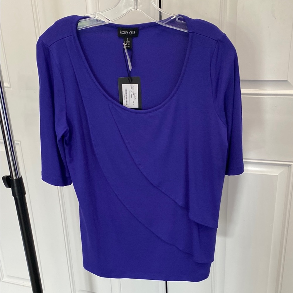 Ronen Chen Overlay Royal Blue Blouse 3/4 Sleeve